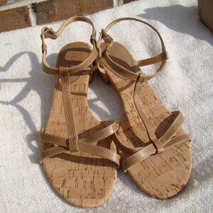 Talbots tan vegan leather and cork sole ankle strap sandals, size 9.5